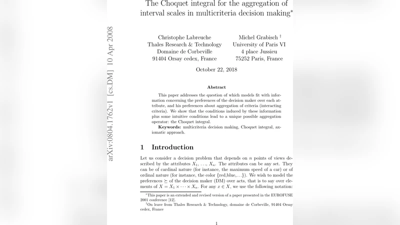 The Choquet integral for the aggregation of interval scales in   multicriteria decision making