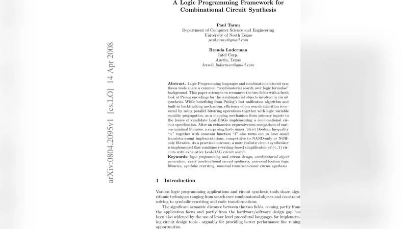 A Logic Programming Framework for Combinational Circuit Synthesis