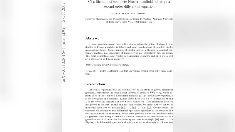 Classification of complete Finsler manifolds through a second order   differential equation