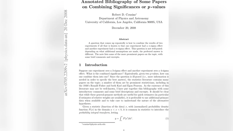 Annotated Bibliography of Some Papers on Combining Significances or   p-values