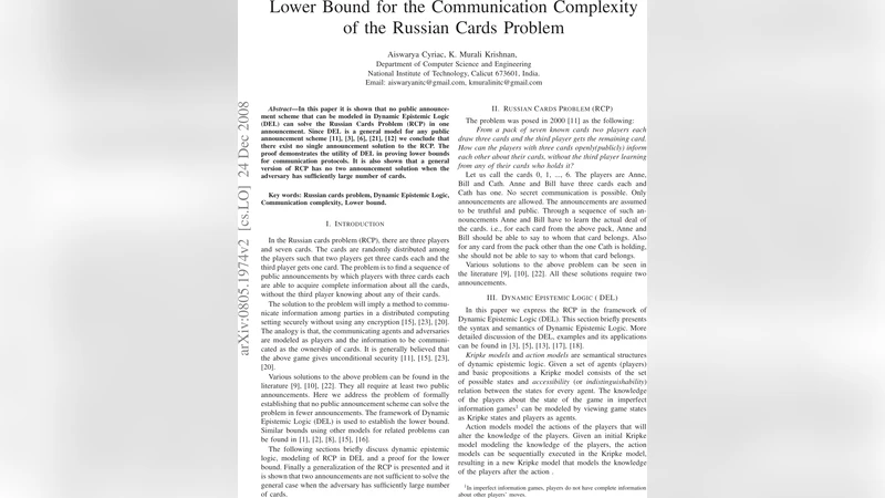 Lower Bound for the Communication Complexity of the Russian Cards   Problem