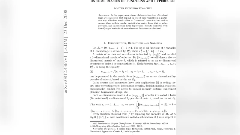 On Some Classes of Functions and Hypercubes