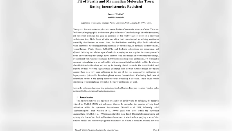 Fit of Fossils and Mammalian Molecular Trees: Dating Inconsistencies   Revisited