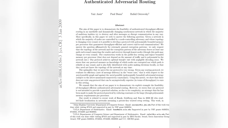 Authenticated Adversarial Routing