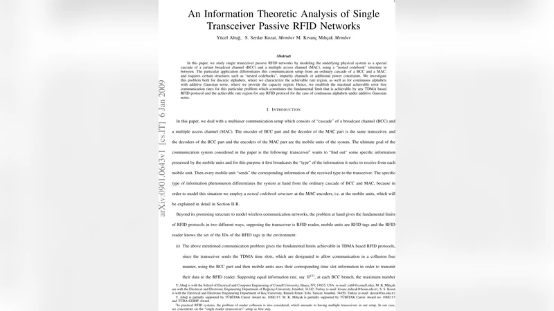 An Information Theoretic Analysis of Single Transceiver Passive RFID   Networks