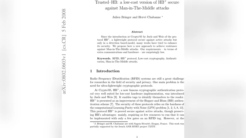 Trusted-HB: a low-cost version of HB+ secure against Man-in-The-Middle   attacks