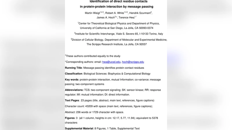 Identification of direct residue contacts in protein-protein interaction   by message passing