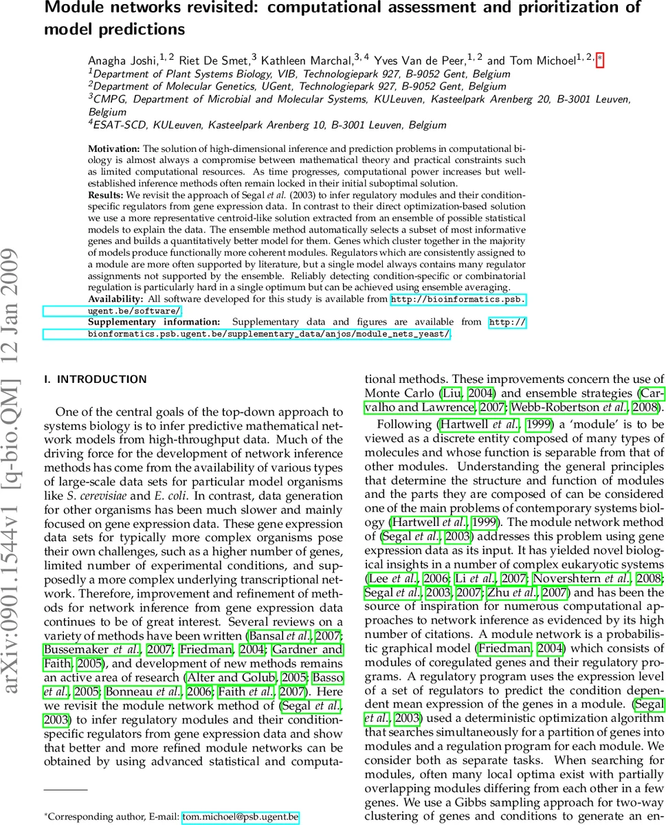 Module networks revisited: computational assessment and prioritization   of model predictions