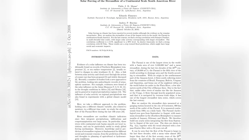 Solar Forcing of the Streamflow of a Continental Scale South American   River