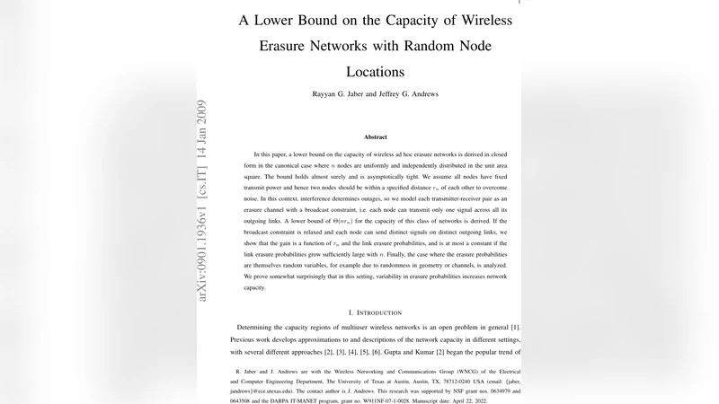 A Lower Bound on the Capacity of Wireless Erasure Networks with Random   Node Locations