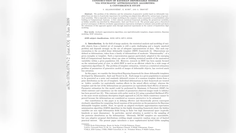 Construction of Bayesian Deformable Models via Stochastic Approximation   Algorithm: A Convergence Study