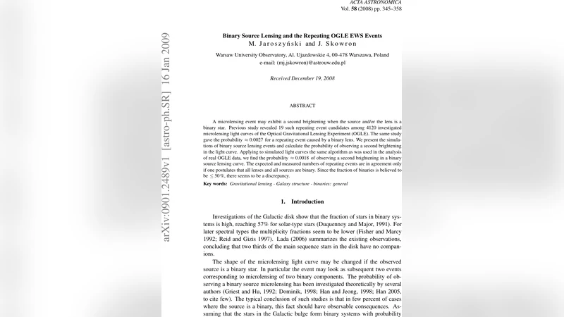 Binary Source Lensing and the Repeating OGLE EWS Events