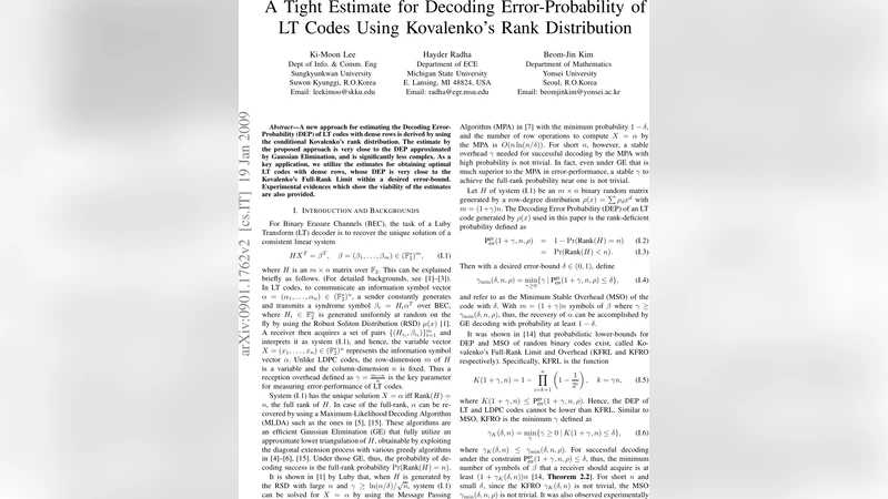 A Tight Estimate for Decoding Error-Probability of LT Codes Using   Kovalenkos Rank Distribution