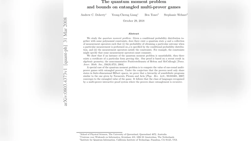 The quantum moment problem and bounds on entangled multi-prover games