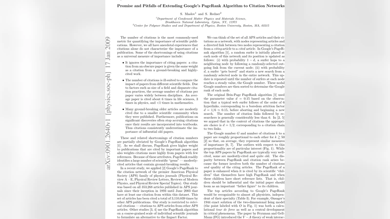 Promise and Pitfalls of Extending Googles PageRank Algorithm to   Citation Networks