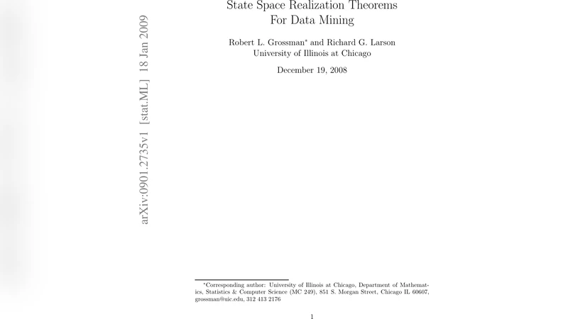 State Space Realization Theorems For Data Mining