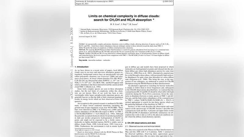 Limits on chemical complexity in diffuse clouds: search for CH3OH and   HC5N absorption