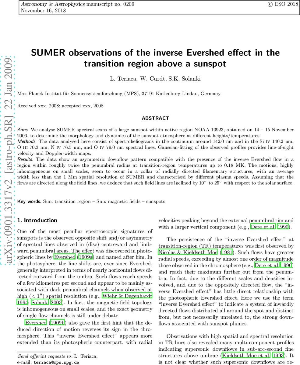 SUMER observations of the inverse Evershed effect in the transition   region above a sunspot