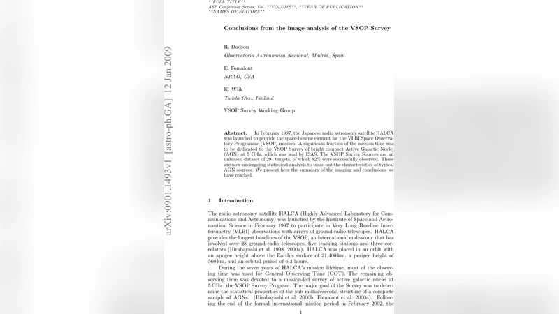 Conclusions from the image analysis of the VSOP Survey