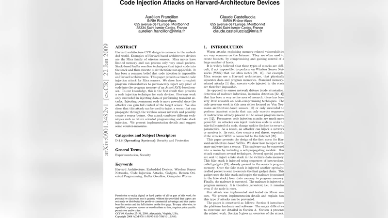 Code injection attacks on harvard-architecture devices