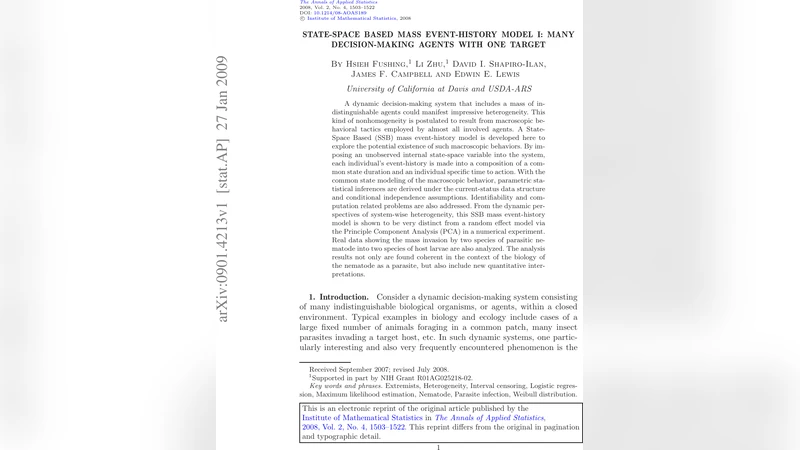 State-space based mass event-history model I: many decision-making   agents with one target