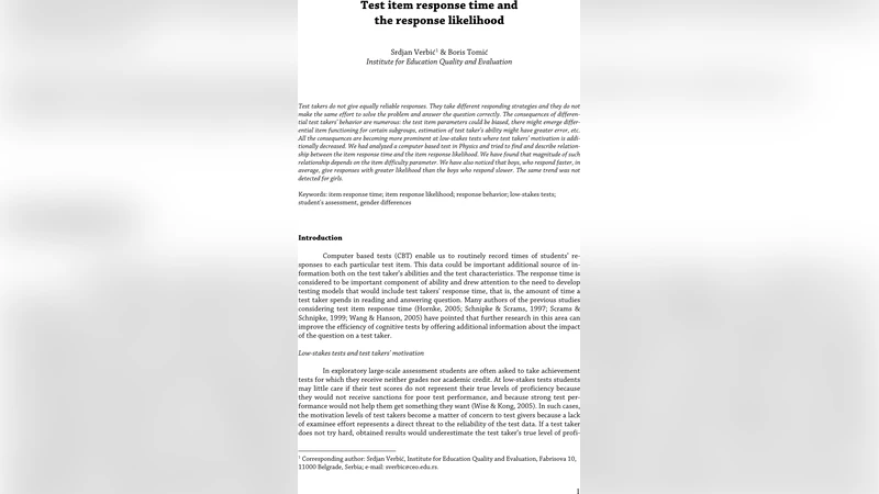 Test item response time and the response likelihood