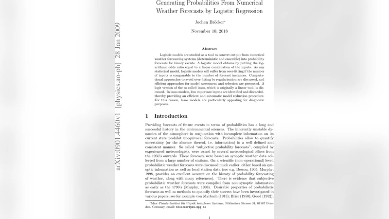Generating Probabilities From Numerical Weather Forecasts by Logistic   Regression