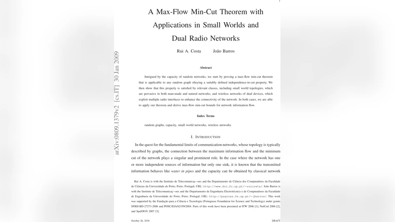 A Max-Flow Min-Cut Theorem with Applications in Small Worlds and Dual   Radio Networks