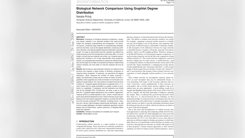 Biological network comparison using graphlet degree distribution