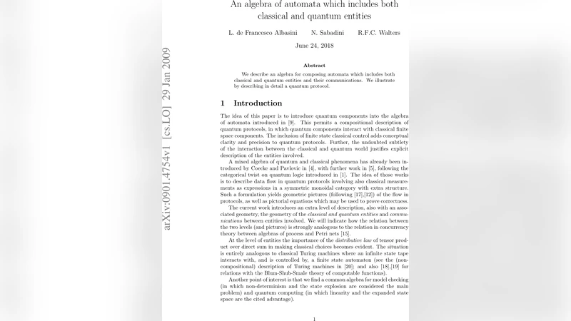 An algebra of automata which includes both classical and quantum   entities