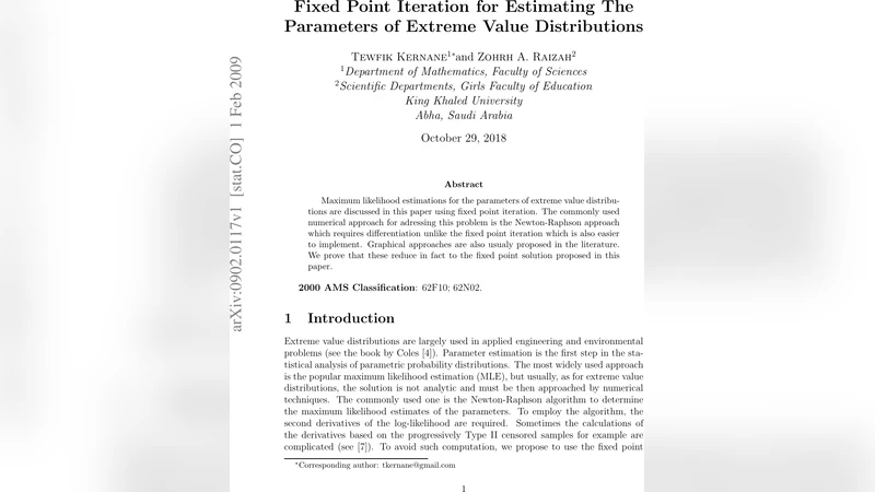 Fixed Point Iteration for Estimating The Parameters of Extreme Value   Distributions