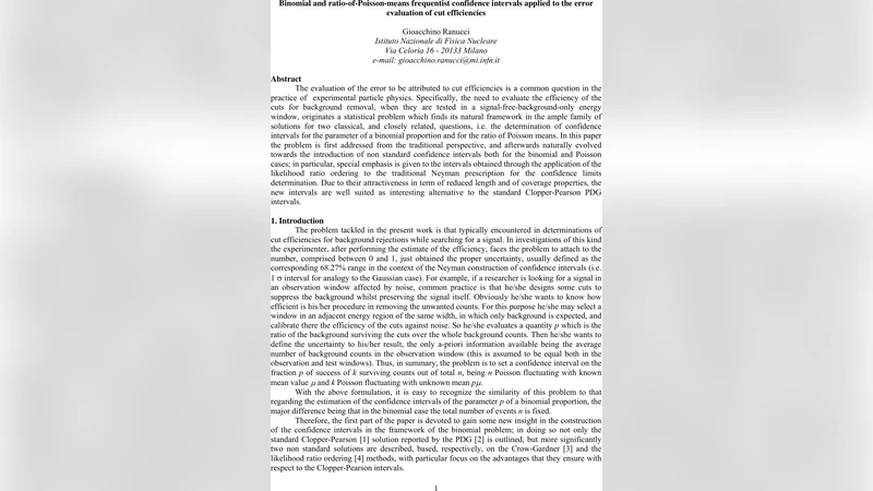 Binomial and ratio-of-Poisson-means frequentist confidence intervals   applied to the error evaluation of cut efficiencies