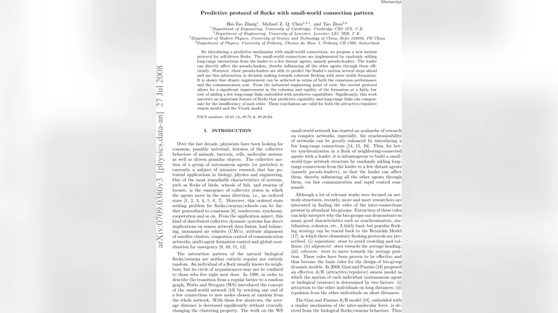 Predictive protocol of flocks with small-world connection pattern