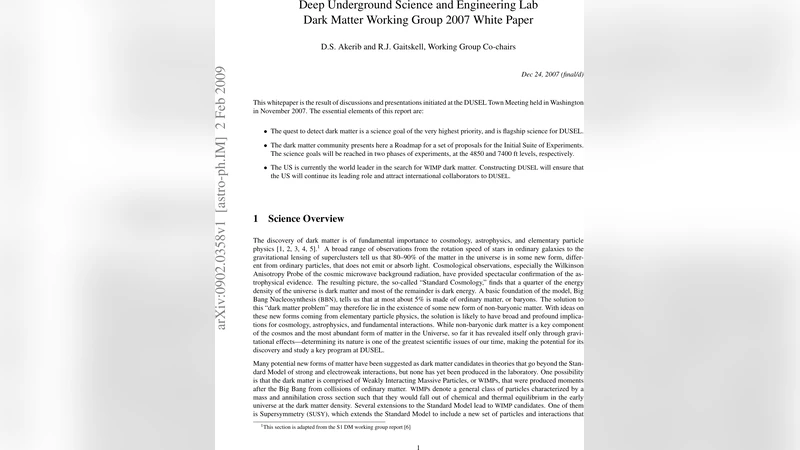 Deep Underground Science and Engineering Lab: Dark Matter Working Group   2007 White Paper
