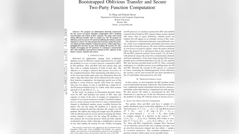 Bootstrapped Oblivious Transfer and Secure Two-Party Function   Computation