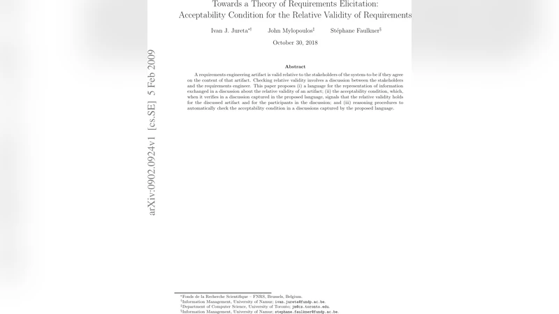 Towards a Theory of Requirements Elicitation: Acceptability Condition   for the Relative Validity of Requirements