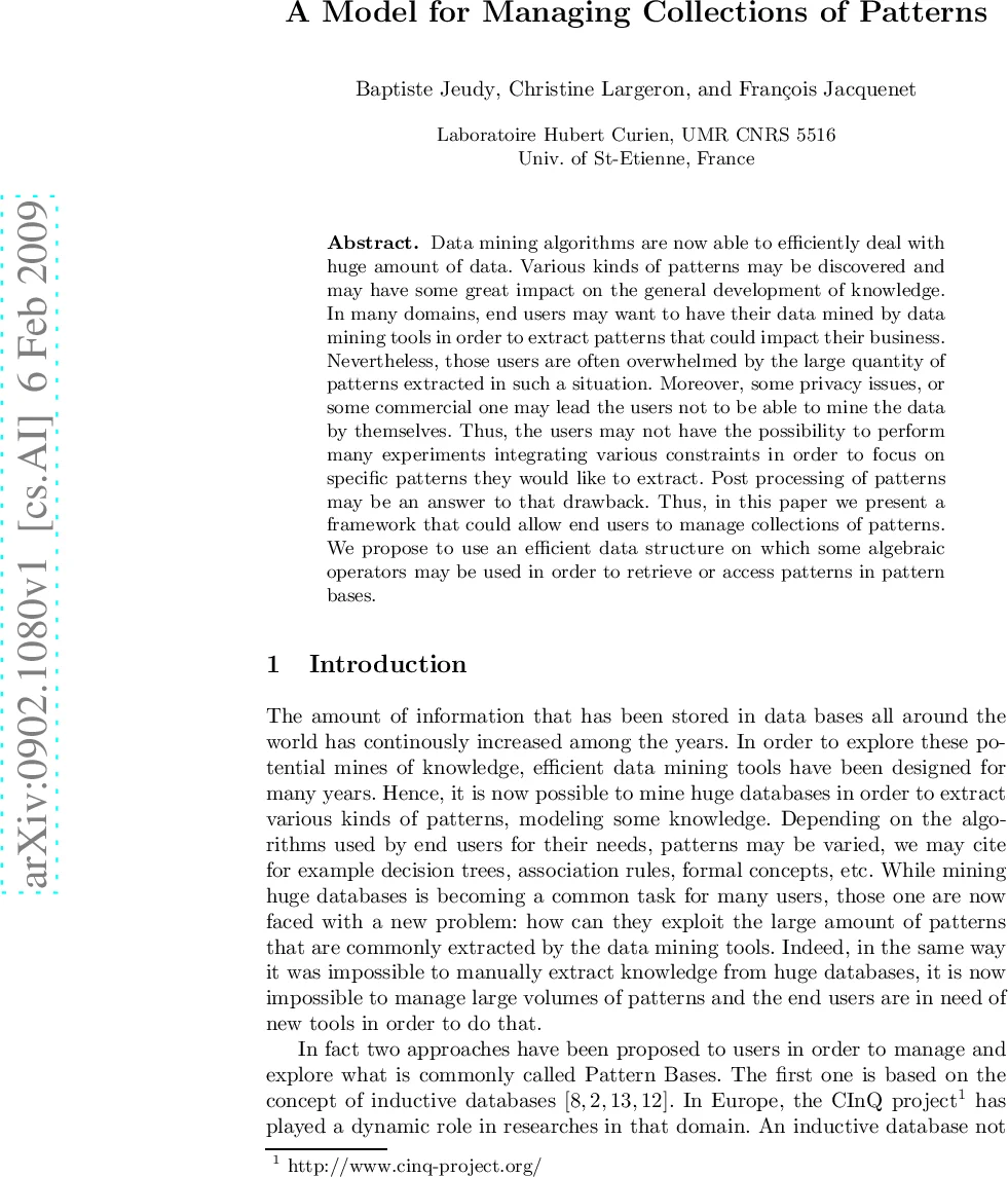 A Model for Managing Collections of Patterns