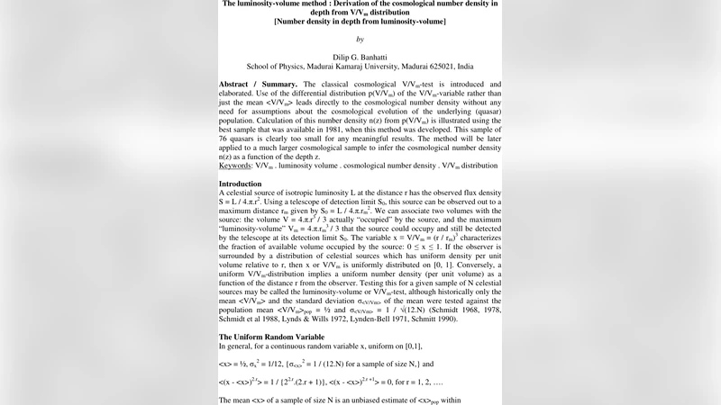 The luminosity-volume method : Derivation of the cosmological number   density in depth from V/Vm distribution [Number density in depth from   luminosity-volume]