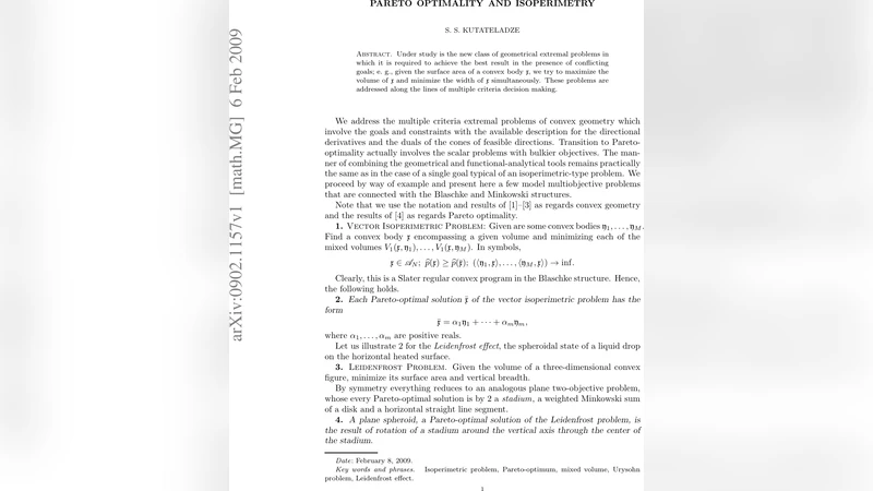 Pareto Optimality and Isoperimetry