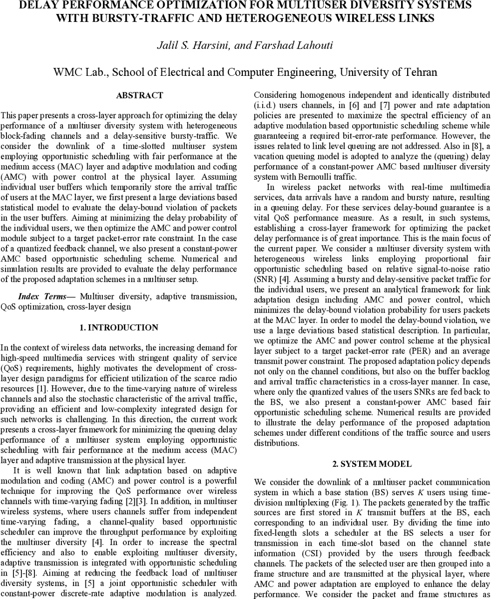 Delay Performance Optimization for Multiuser Diversity Systems with   Bursty-Traffic and Heterogeneous Wireless Links