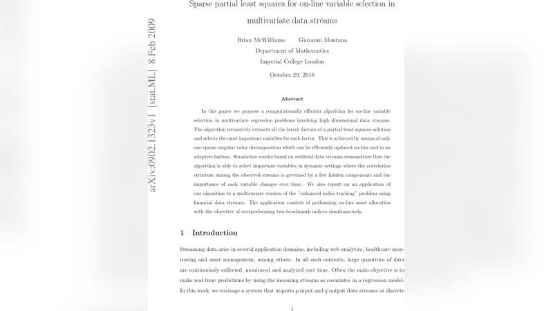 Sparse partial least squares for on-line variable selection in   multivariate data streams