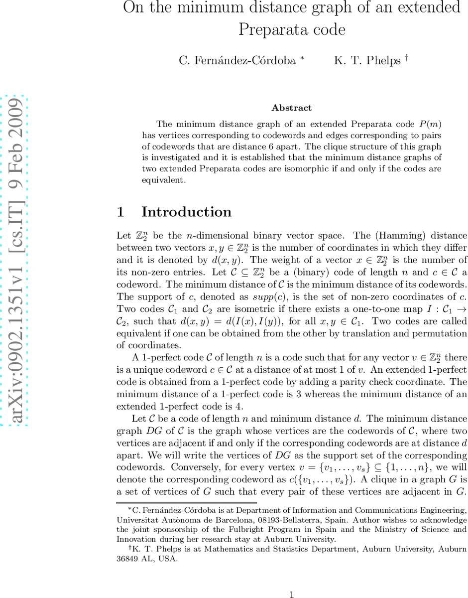 On the minimum distance graph of an extended Preparata code