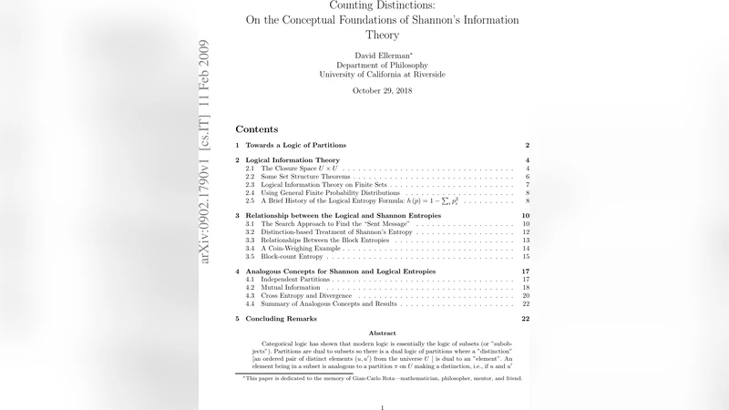 Counting Distinctions: On the Conceptual Foundations of Shannons   Information Theory