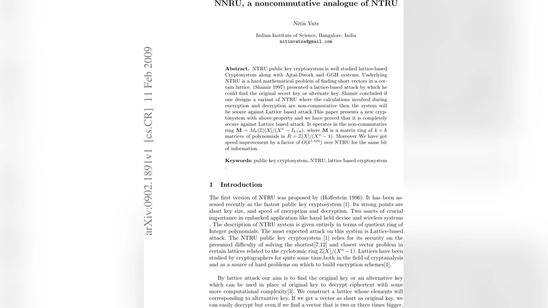 NNRU, a noncommutative analogue of NTRU