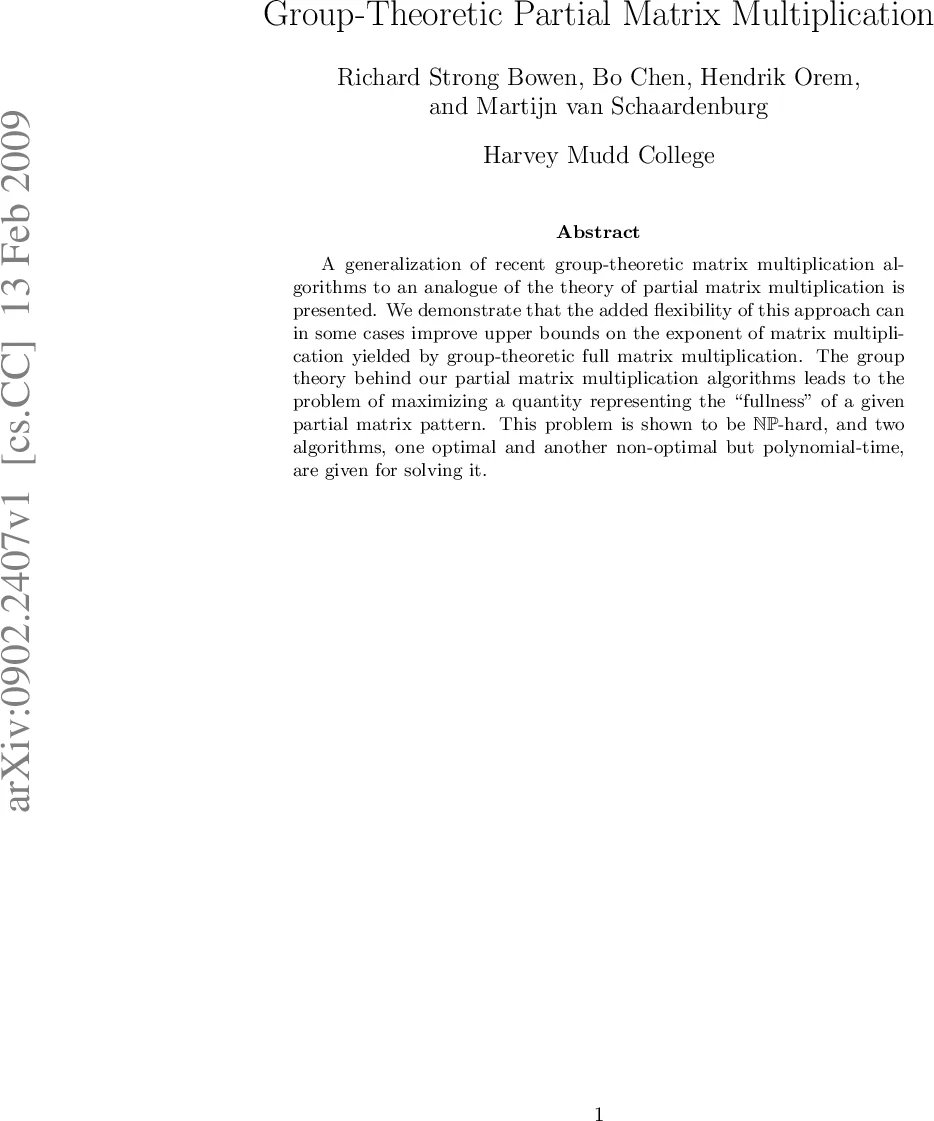 Group-Theoretic Partial Matrix Multiplication