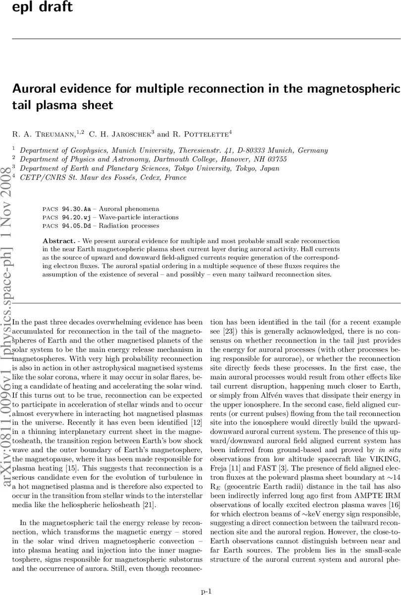 Auroral evidence for multiple reconnection in the magnetospheric tail   plasma sheet
