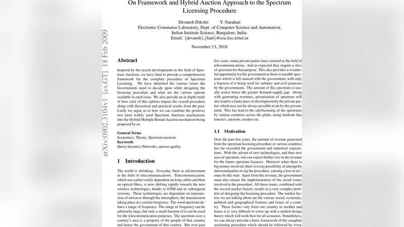 On Framework and Hybrid Auction Approach to the Spectrum Licensing   Procedure