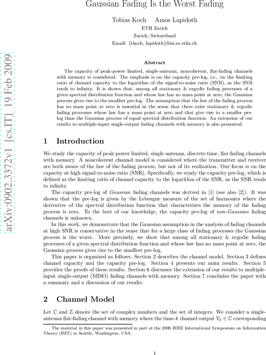 Gaussian Fading Is the Worst Fading