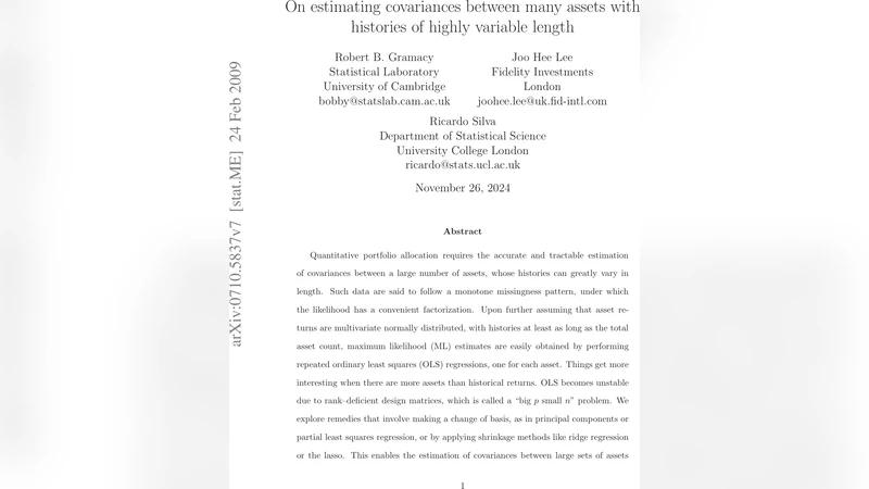 On estimating covariances between many assets with histories of highly   variable length