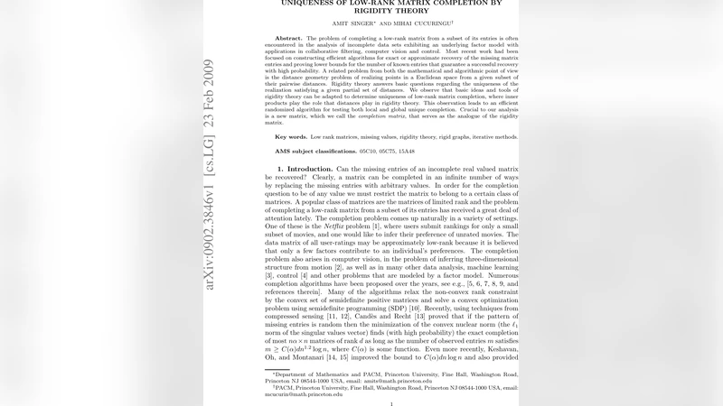 Uniqueness of Low-Rank Matrix Completion by Rigidity Theory